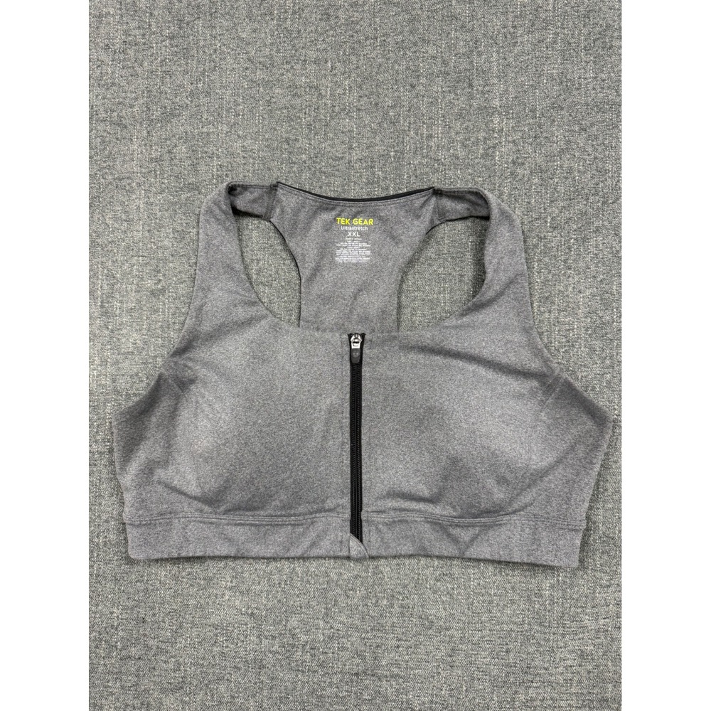 Tek Gear Ultrastretch Front Zip Sports Bra Heather Gray XXL Racerback Activewear